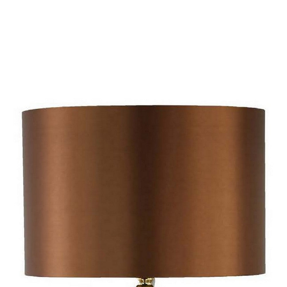 Gia 25 Inch Table Lamp Drum Shade Vase Shaped Glass Body Brown Finish By Casagear Home BM309828