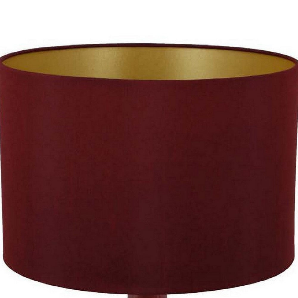 Gia 18 Inch Table Lamp Drum Shade Round Body with Vertical Ribs Red By Casagear Home BM309830