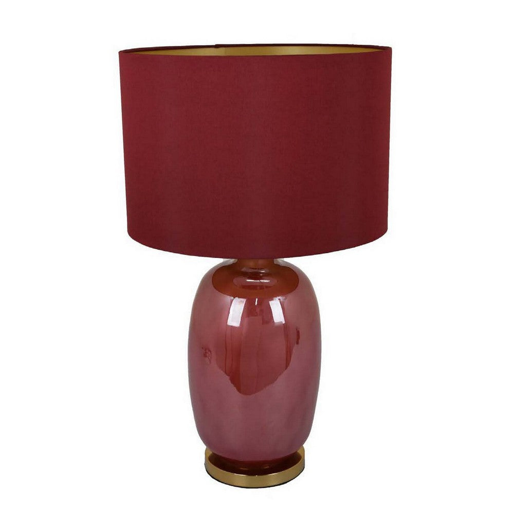 Gia 25 Inch Table Lamp Drum Shade Vase Shape Glass Body Red Finish By Casagear Home BM309831