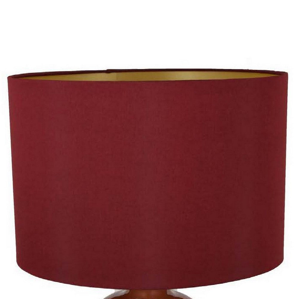 Gia 25 Inch Table Lamp Drum Shade Vase Shape Glass Body Red Finish By Casagear Home BM309831