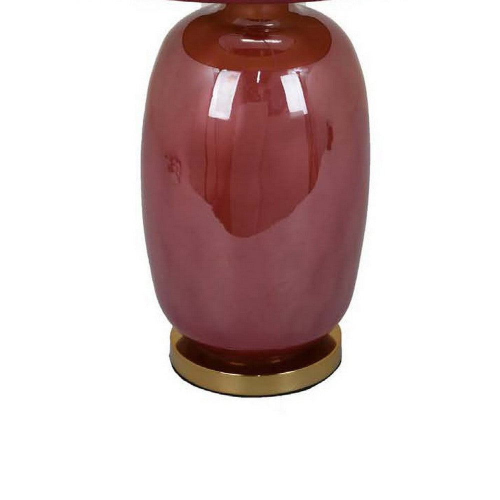 Gia 25 Inch Table Lamp Drum Shade Vase Shape Glass Body Red Finish By Casagear Home BM309831