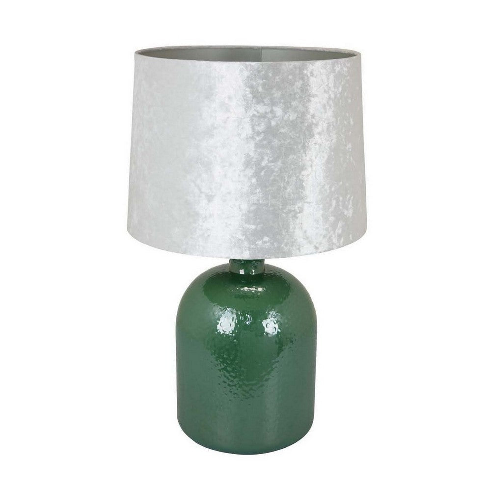 27 Inch Table Lamp Drum Shade Round Drop Shaped Glass Body Green Finish By Casagear Home BM309833