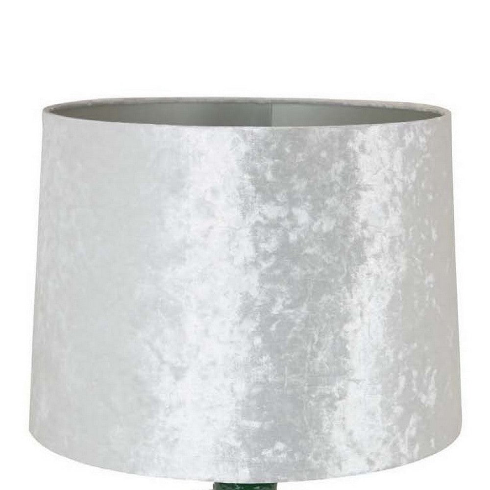 27 Inch Table Lamp Drum Shade Round Drop Shaped Glass Body Green Finish By Casagear Home BM309833