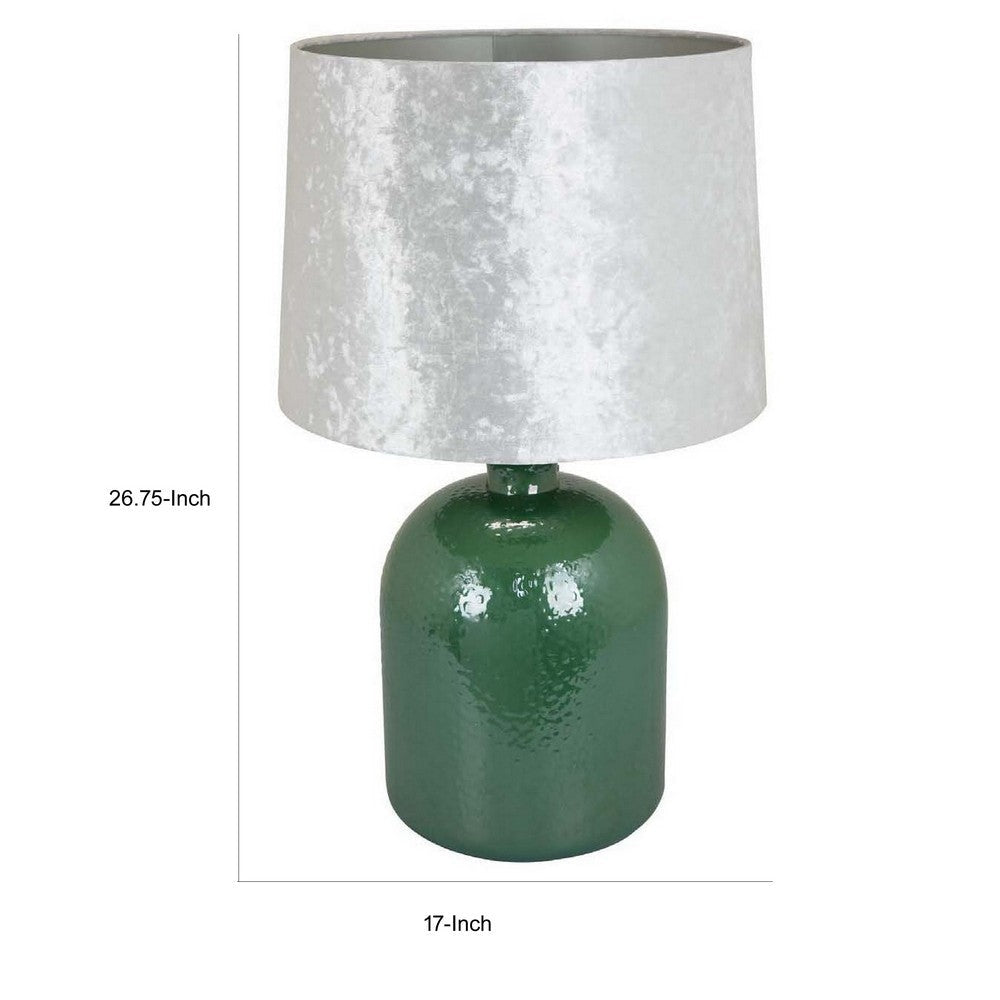 27 Inch Table Lamp Drum Shade Round Drop Shaped Glass Body Green Finish By Casagear Home BM309833