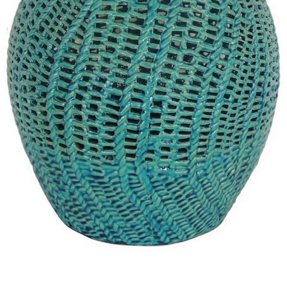 20 Inch Vase Modern Ceramic Interlaced Woven Design Curved Teal Blue By Casagear Home BM309835