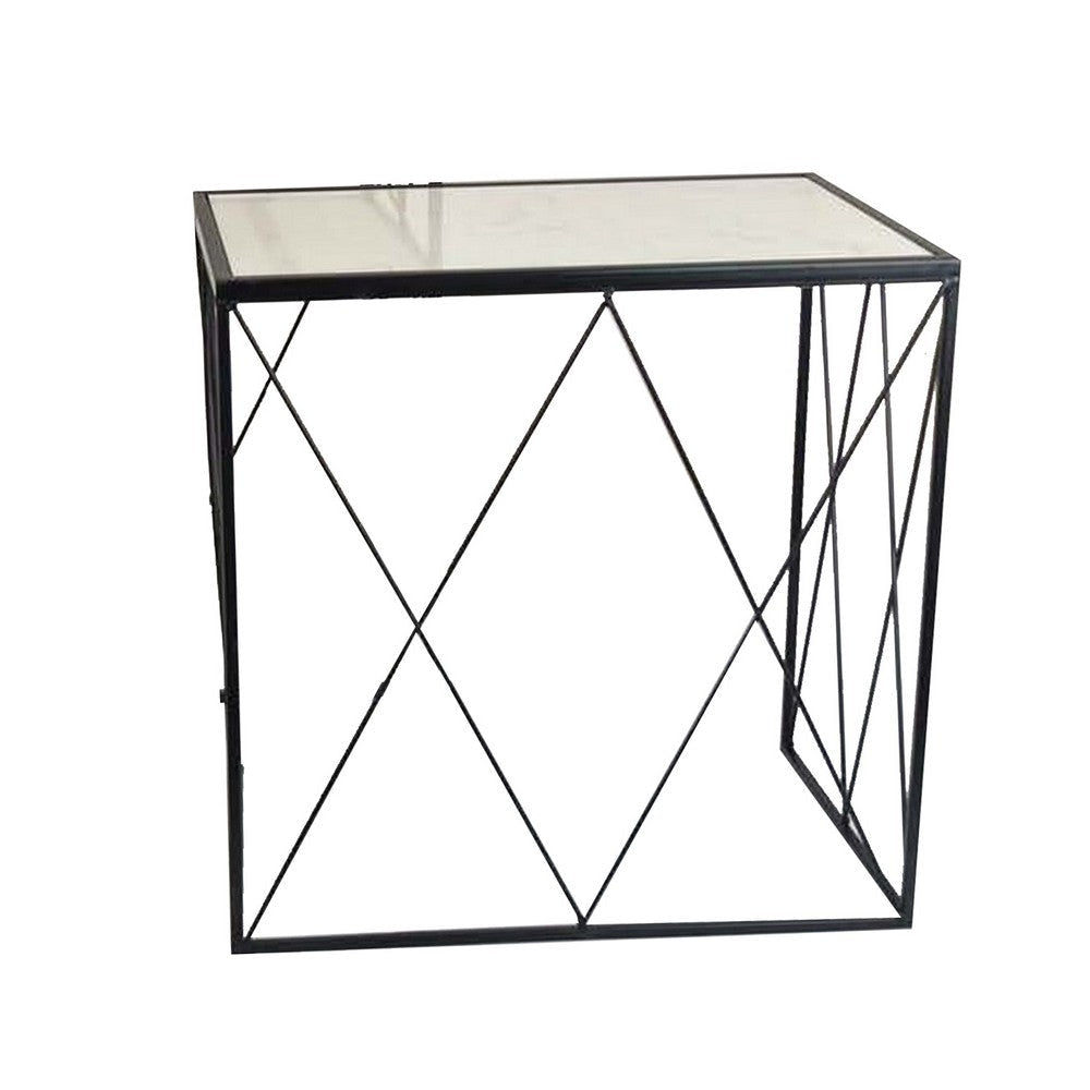 Plant Stands Set of 3 Geometric Open Metal Frame Glass Top Black Finish By Casagear Home BM309848