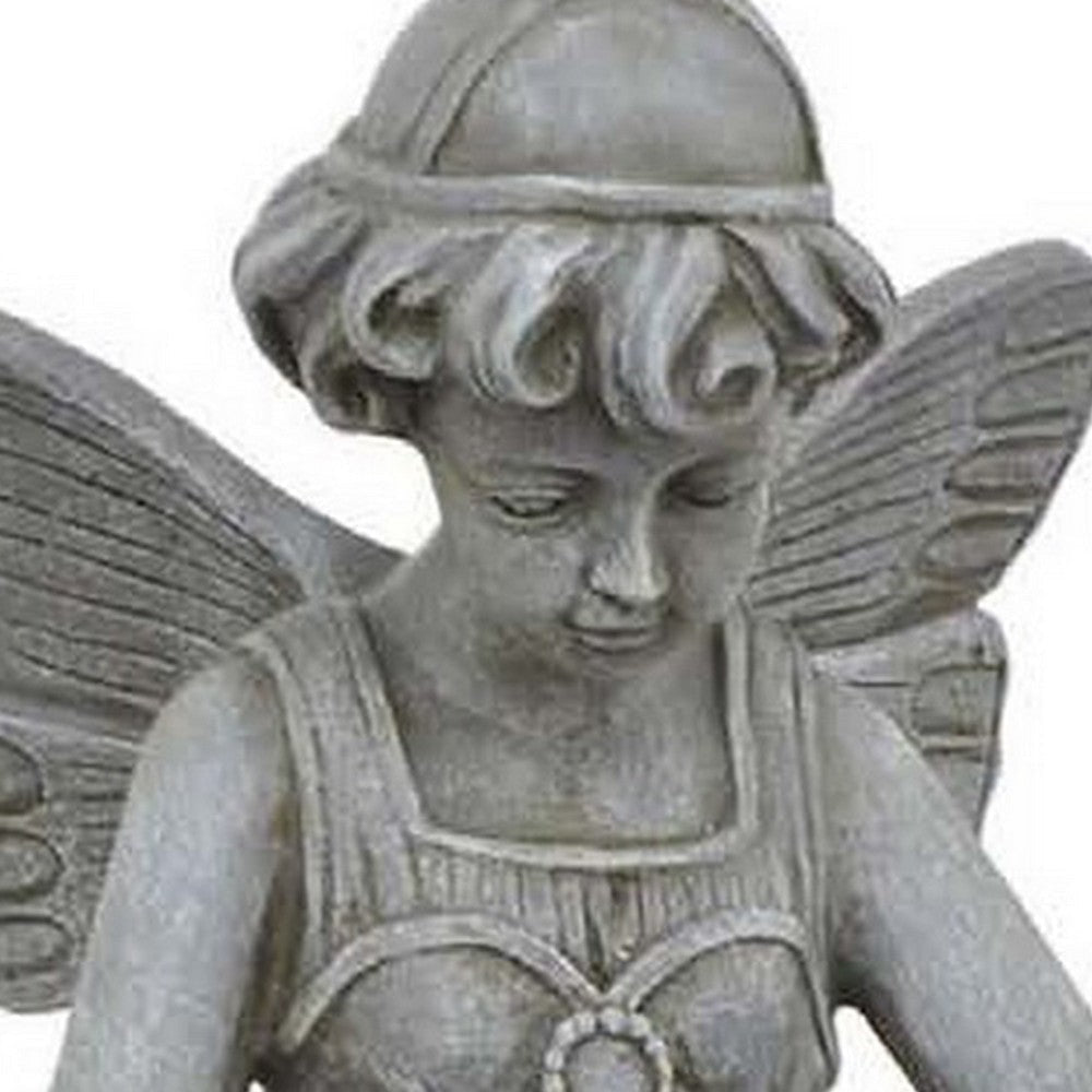 Nape 22 Inch Fairy Reading Book Figurine Garden Statue Resin Gray By Casagear Home BM309899