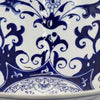 Cherry 16 Inch Decorative Bowl Ceramic Floral Design Blue and White By Casagear Home BM310051