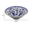 Cherry 16 Inch Decorative Bowl Ceramic Floral Design Blue and White By Casagear Home BM310051