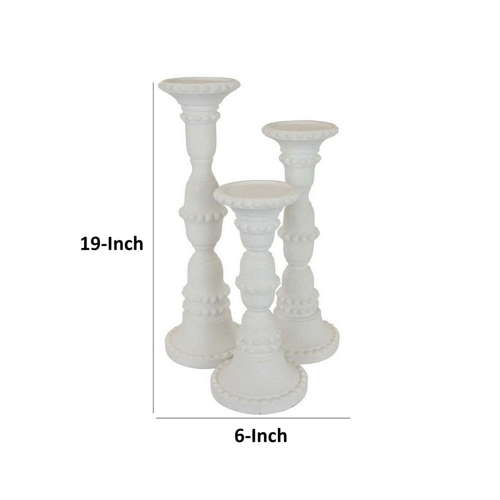 Accent Candle Holder Set of 3 Tall Pillars Heavy Base White Resin By Casagear Home BM310057