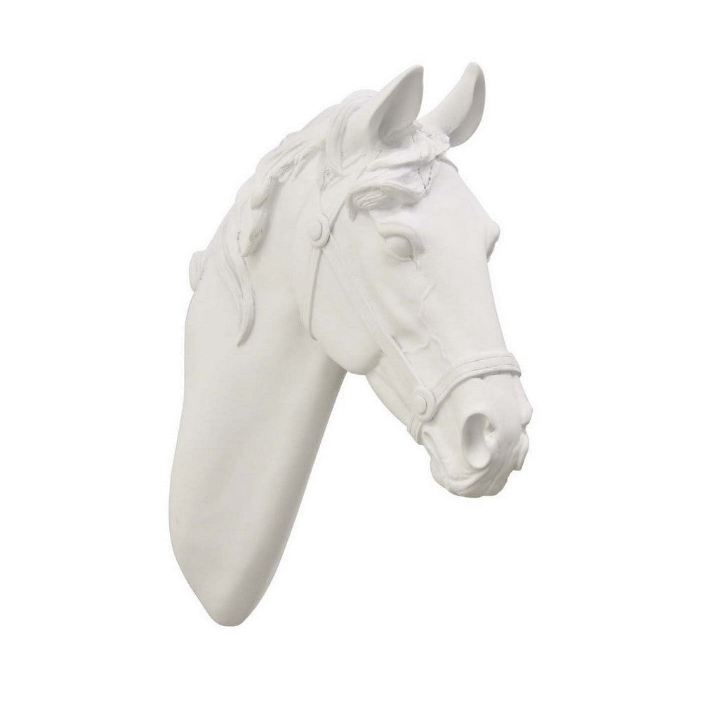 Lilie 14 Inch Horse Head Bust Statuette, Wall Mount Design, Resin, White By Casagear Home