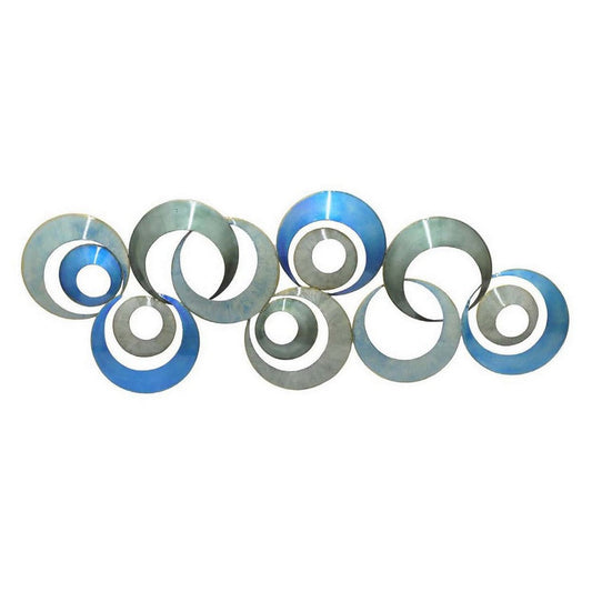 41 Inch Wall Decor, Circular Interconnected Design, Modern Blue, Silver By Casagear Home