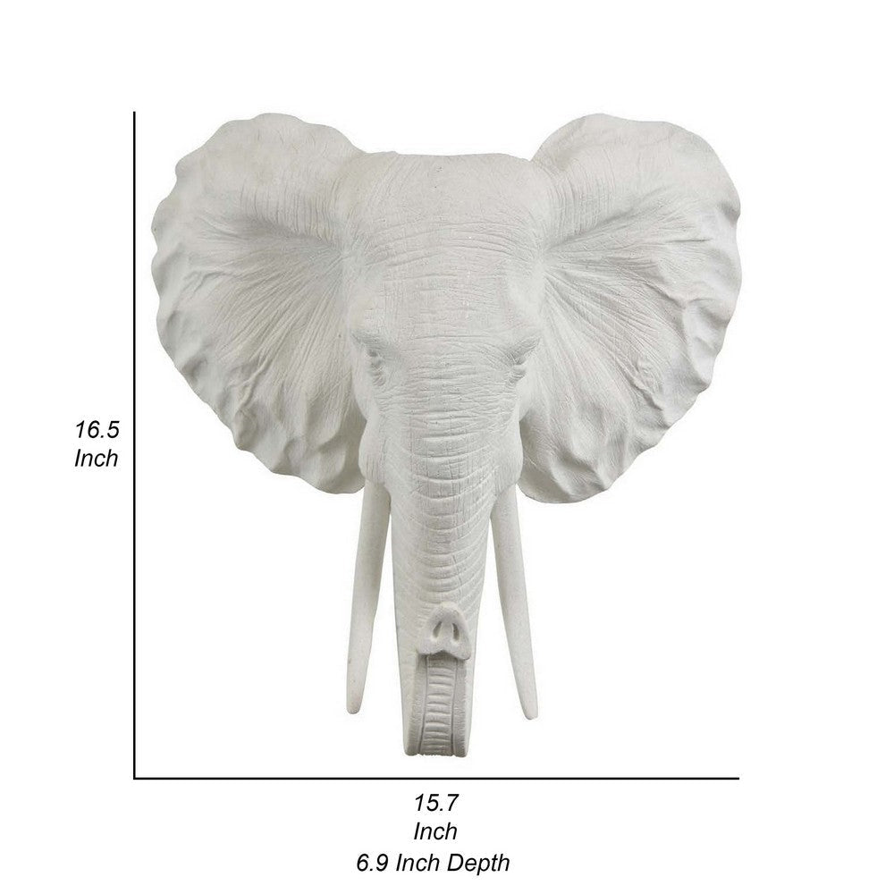 17 Inch Wall Decor Elephant Sculpture Resin White Transitional Style By Casagear Home BM310151