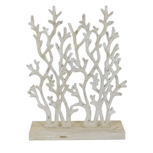 Spark 20 Inch Coral Table Top Decor, Coastal Design, Resin, Antique White By Casagear Home