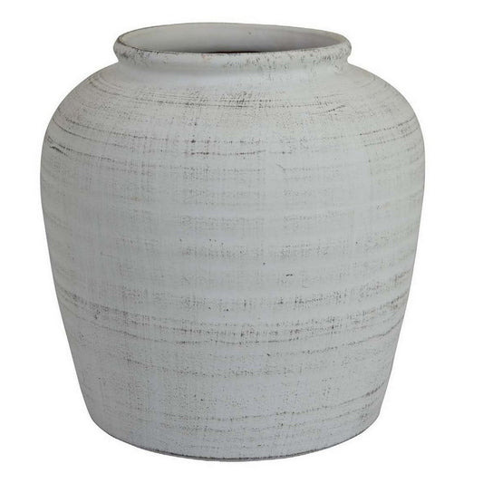 Gri 11 Inch Vase, Baluster Shape, Distressed White, Transitional Style By Casagear Home