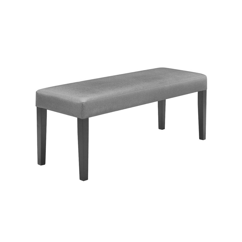 Brandon 46 Inch Bench, Black Wood Frame, Gray Fabric Upholstery By Casagear Home