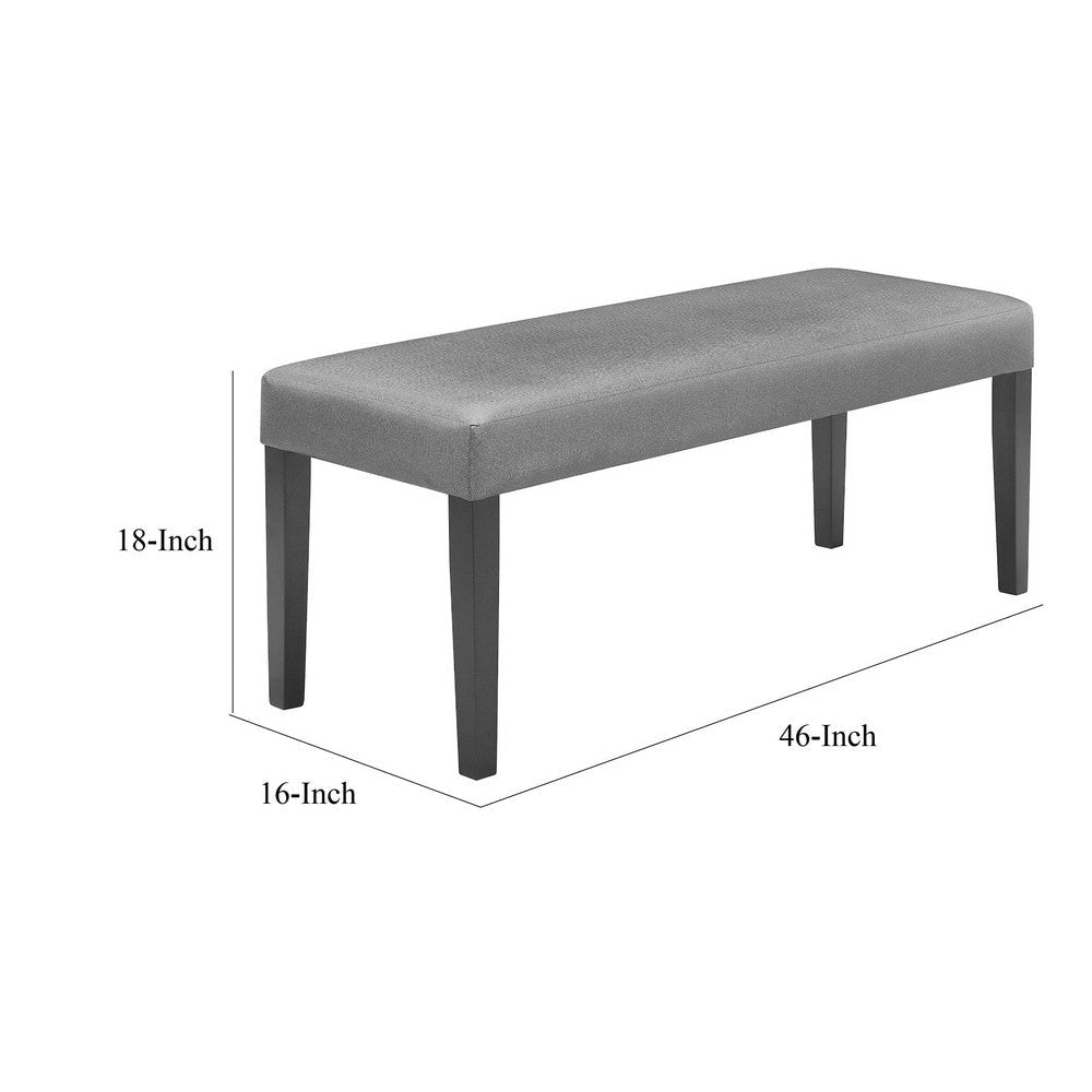 Brandon 46 Inch Bench Black Wood Frame Gray Fabric Upholstery By Casagear Home BM310193