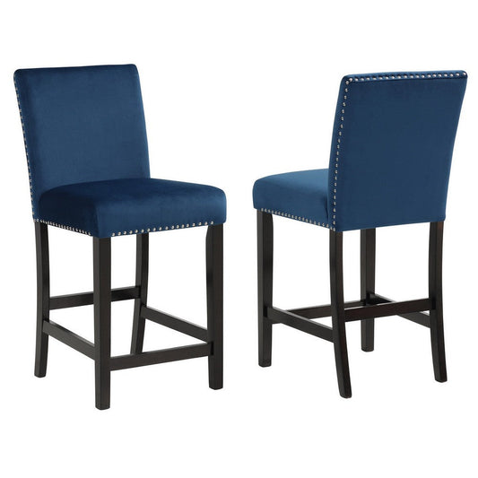 Jordan 24 Inch Counter Height Side Chair Set of 2, Fabric Upholstery, Blue By Casagear Home