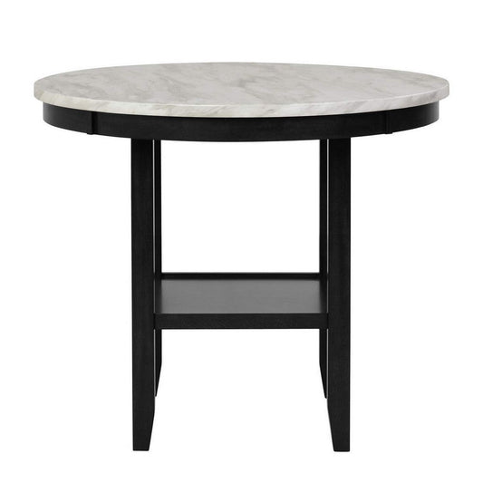 Jordan 42 Inch Round Counter Height Table, Glass Top, Wood, White, Black By Casagear Home