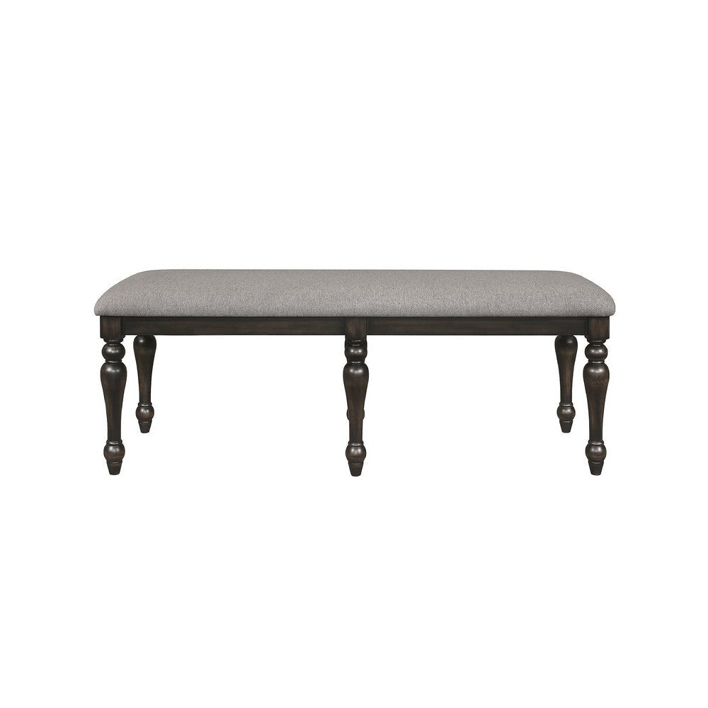 Lauren 52 Inch Bench Classic Wood Frame Cushioned Gray Fabric Upholstery By Casagear Home BM310211