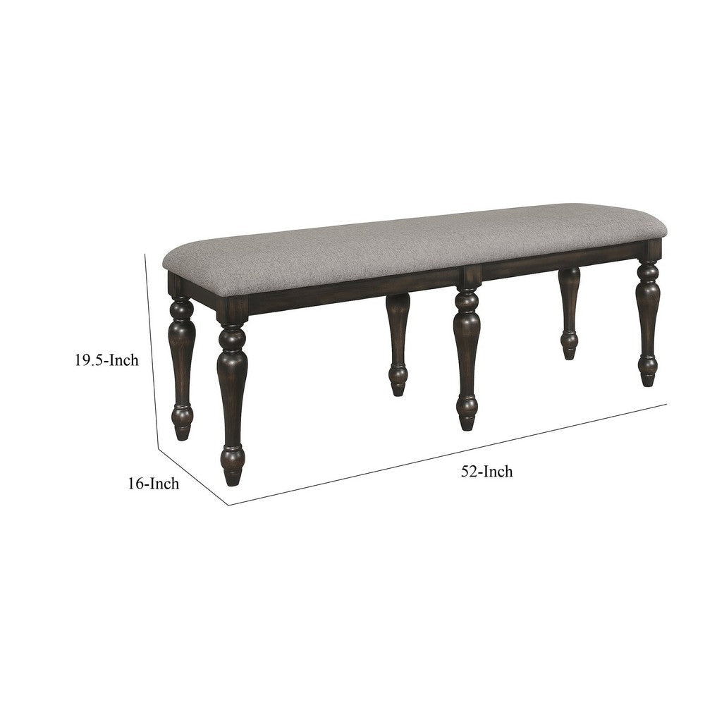 Lauren 52 Inch Bench Classic Wood Frame Cushioned Gray Fabric Upholstery By Casagear Home BM310211