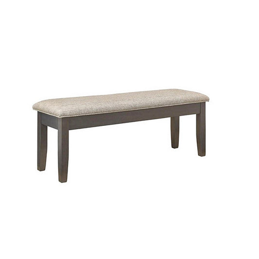 Dylan 48 Inch Bench, Brown Wood Frame, Gray Fabric Upholstered Cushion By Casagear Home