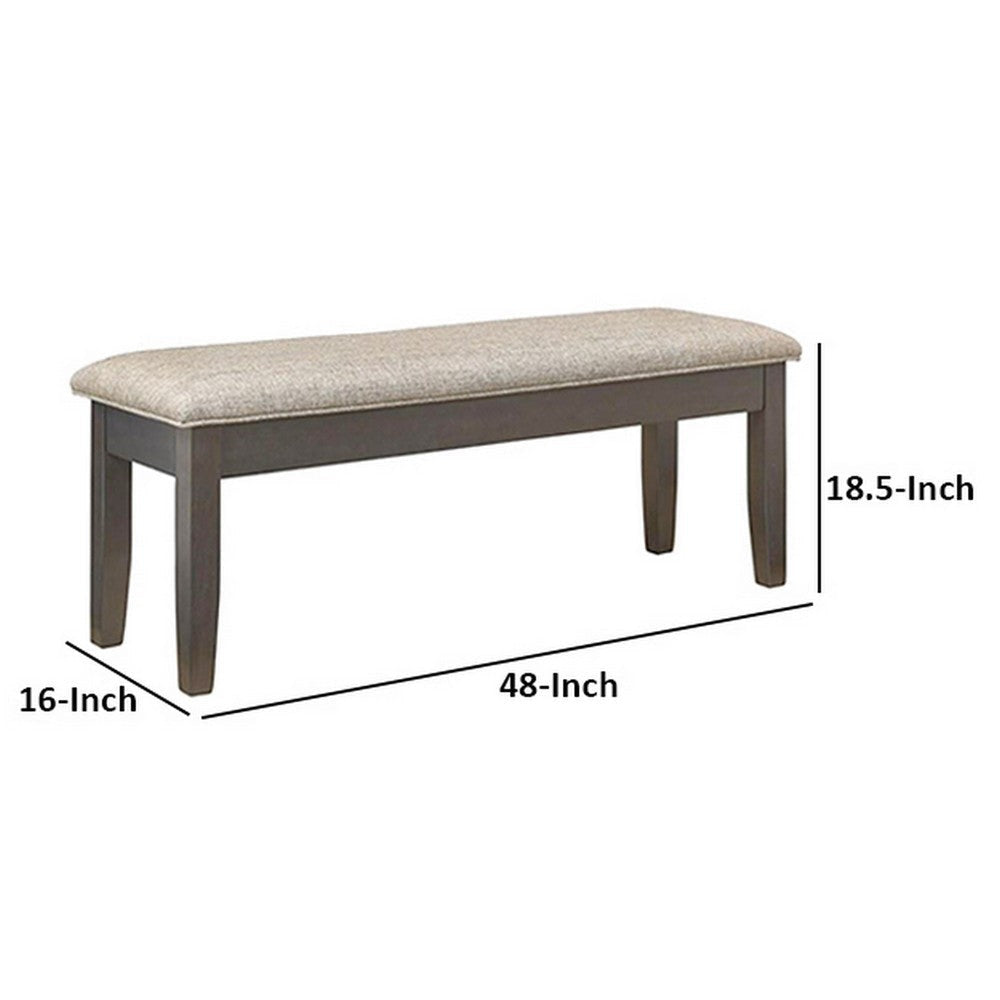 Dylan 48 Inch Bench Brown Wood Frame Gray Fabric Upholstered Cushion By Casagear Home BM310214