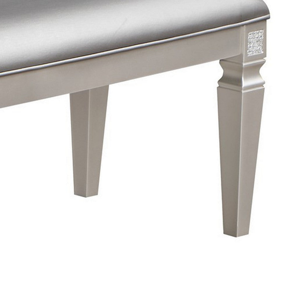 Scott 60 Inch Dining Bench Sparkling Silver Gray Faux Leather Wood Frame By Casagear Home BM310224