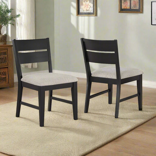 Avenue 34 Inch Side Chair Set of 2, Fabric Upholstery, Wood, Black, Beige  By Casagear Home