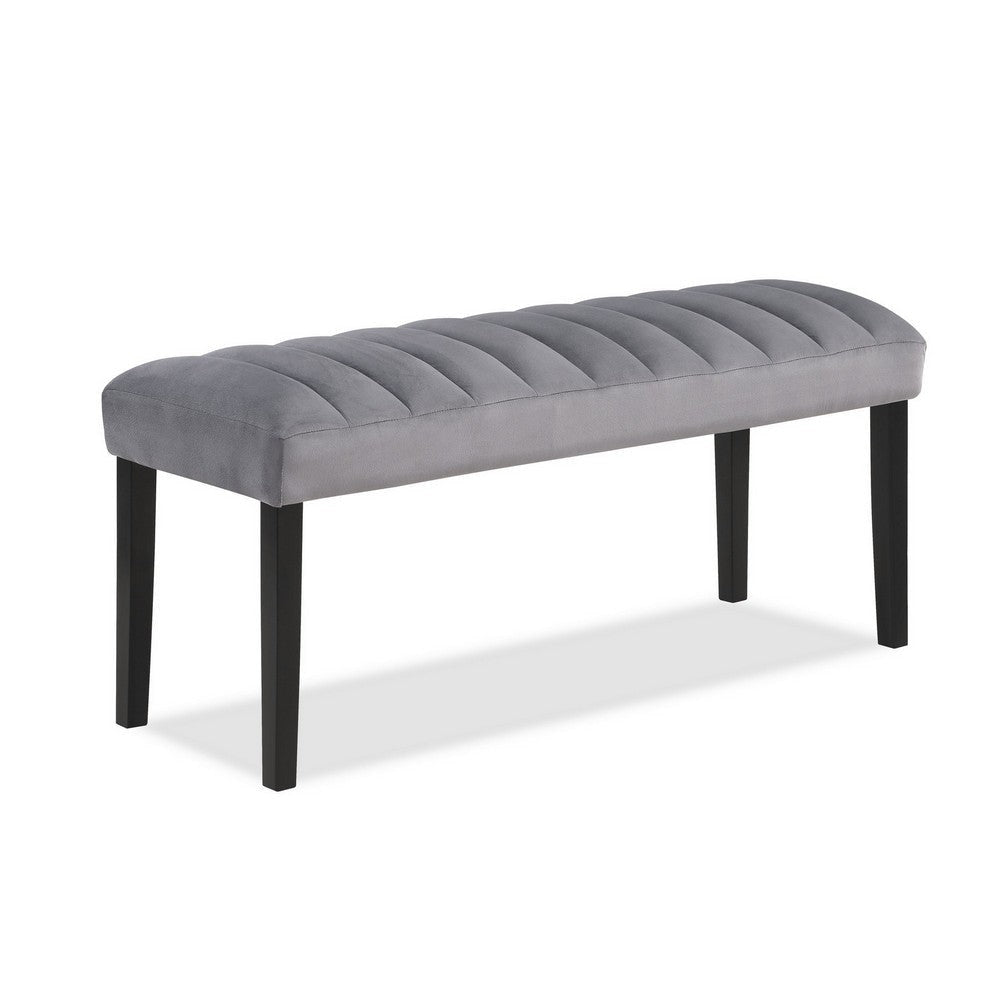 Marcus 46 Inch Dining Bench, Fabric Upholstery, Wood, Tufted, Gray, Black By Casagear Home