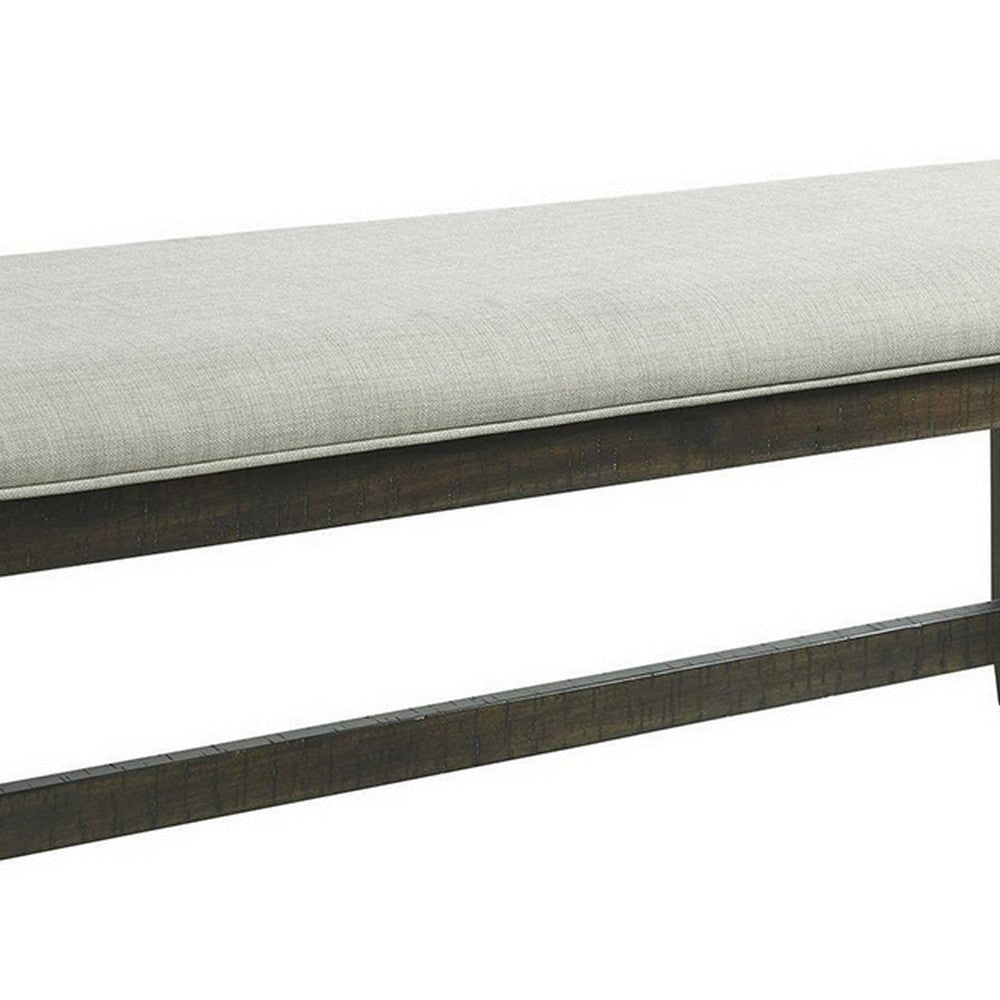 Cameron 50 Inch Bench Brown Wood Frame Gray Poly Linen Upholstery By Casagear Home BM310240