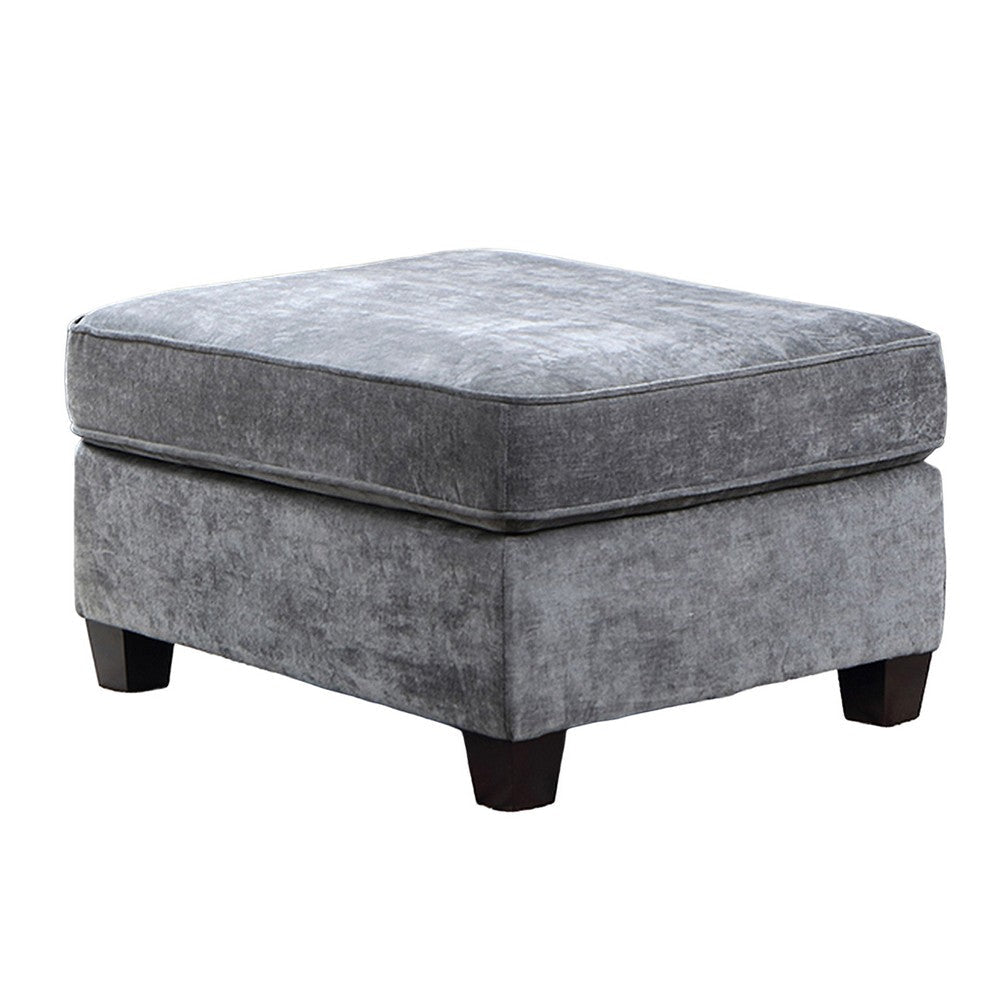 34 Inch Ottoman, Box Seat Cushion, Aligned Welt Trim, Chenille, Gray  By Casagear Home