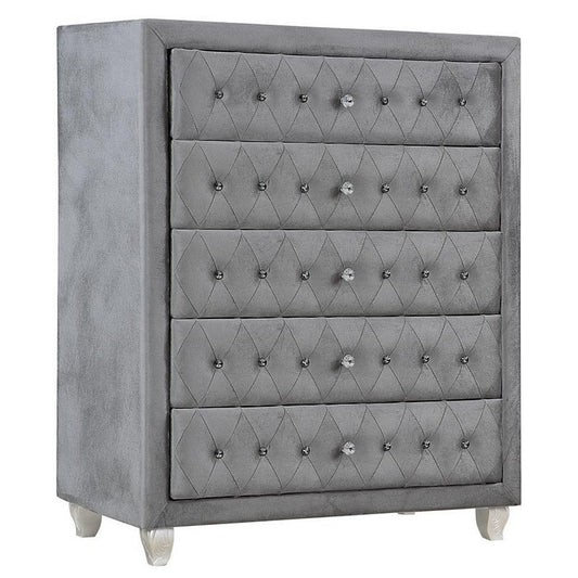 Zoha 49 Inch Tall Dresser Chest, 5 Drawer, Cabriole Legs, Gray Upholstery By Casagear Home