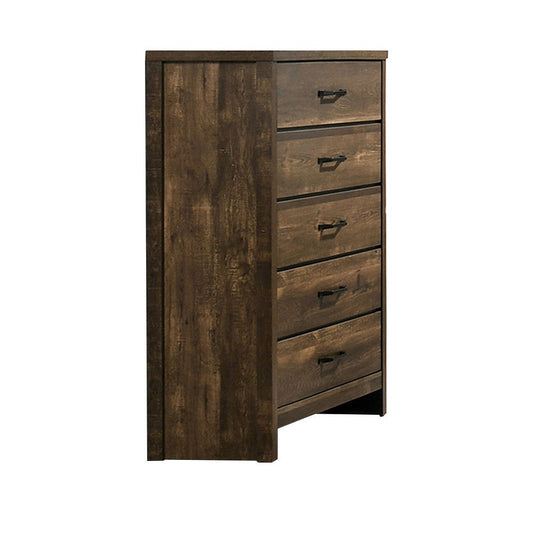 47 Inch Tall Dresser Chest with 5 Drawers, Wood Grains, Light Brown By Casagear Home