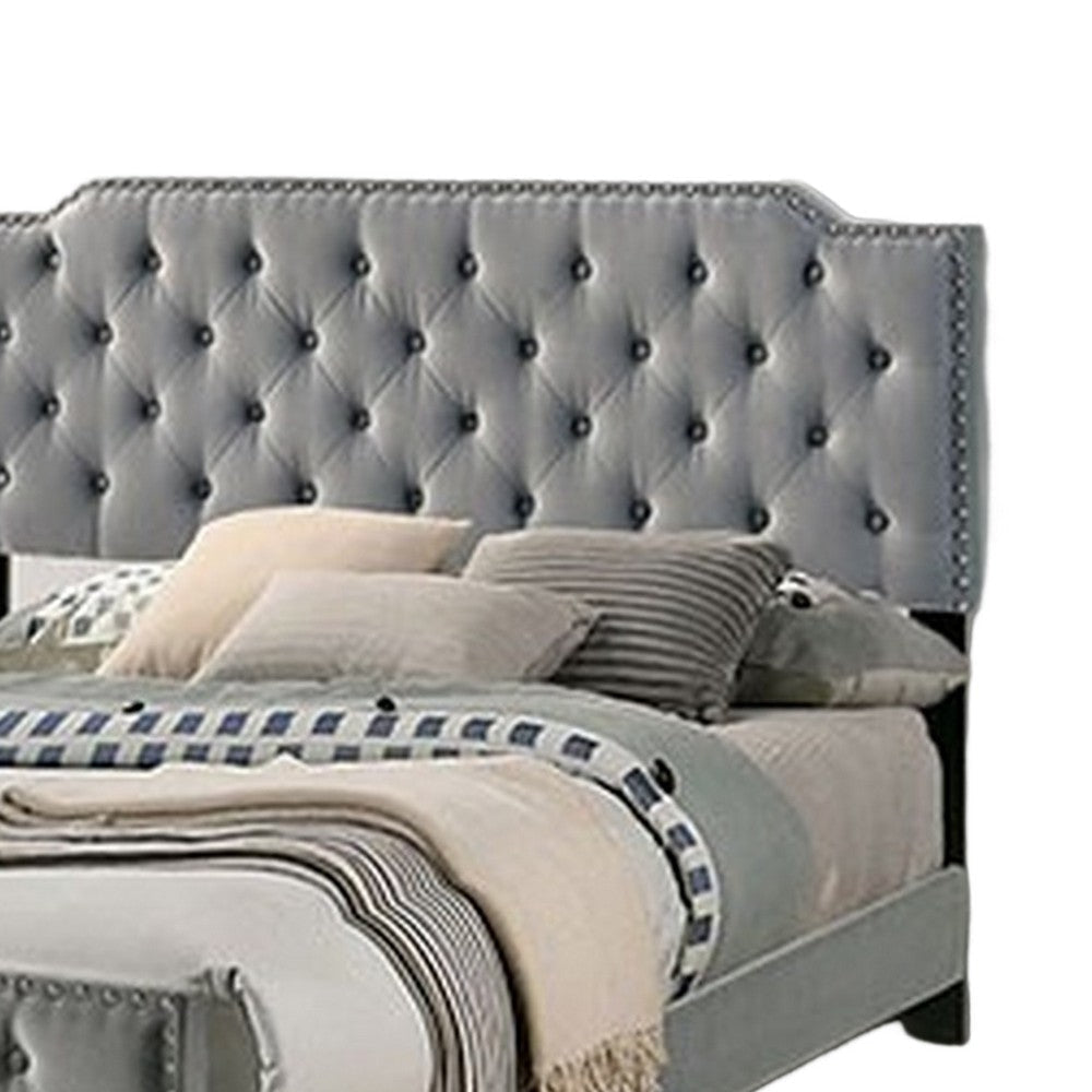 Agapi California King Bed Button Tufted Nailhead Trim Gray Upholstery By Casagear Home BM310942