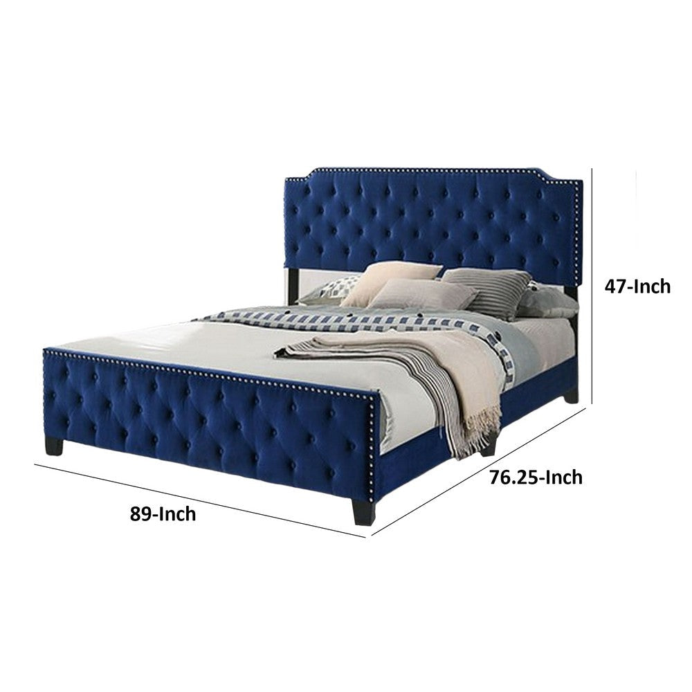 Agapi California King Bed Button Tufted Nailhead Trim Navy Upholstery By Casagear Home BM310943