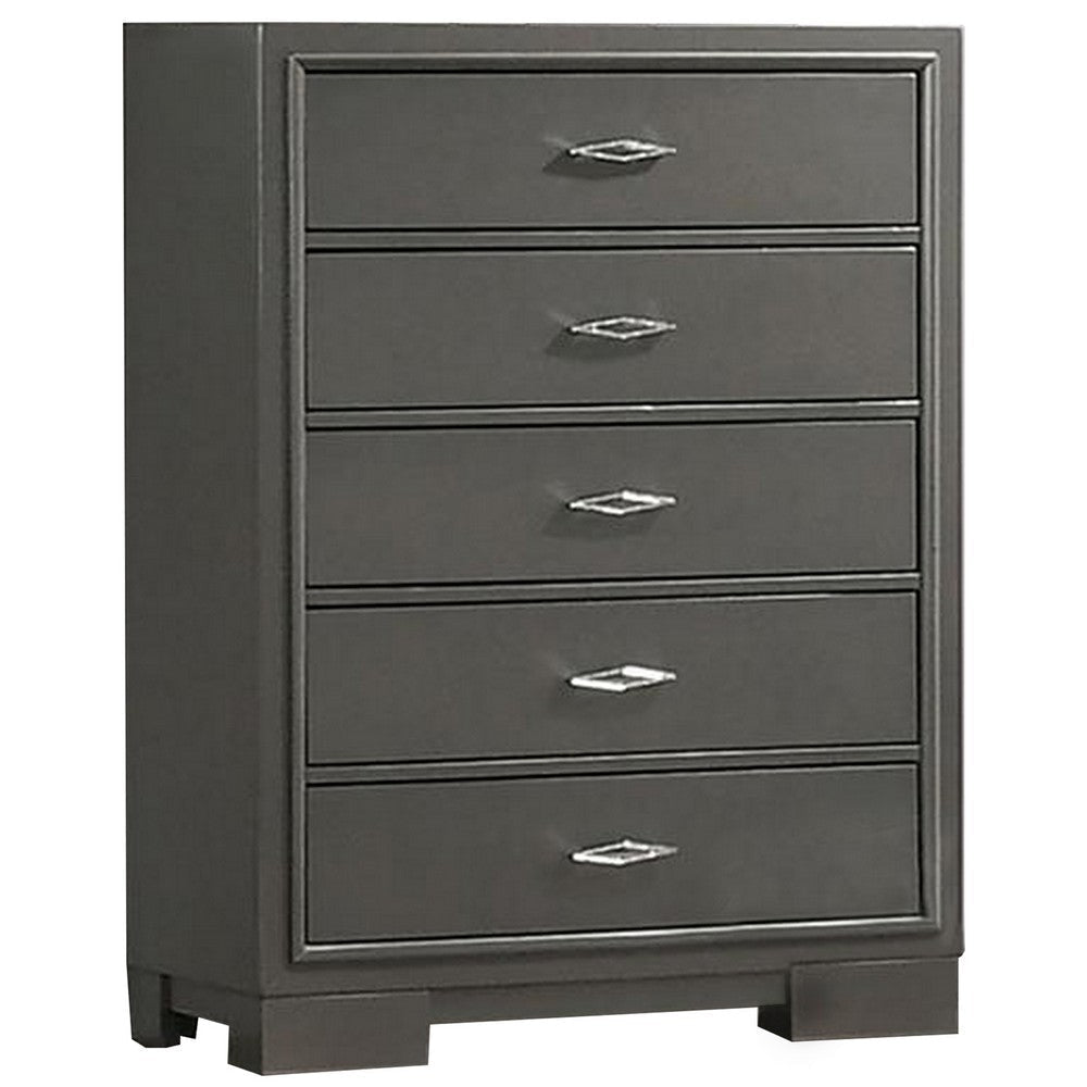 Aliso 47 Inch Tall Dresser Chest, 5 Drawers, Solid Wood, Dark Gray Finish By Casagear Home