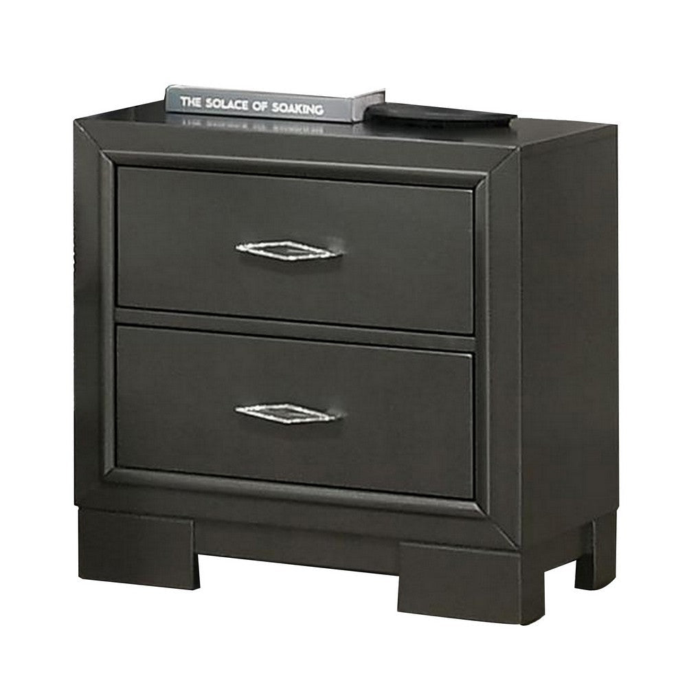 Aliso 23 Inch Nightstand 2 Drawers Bracket Feet Solid Wood Dark Gray By Casagear Home BM310946