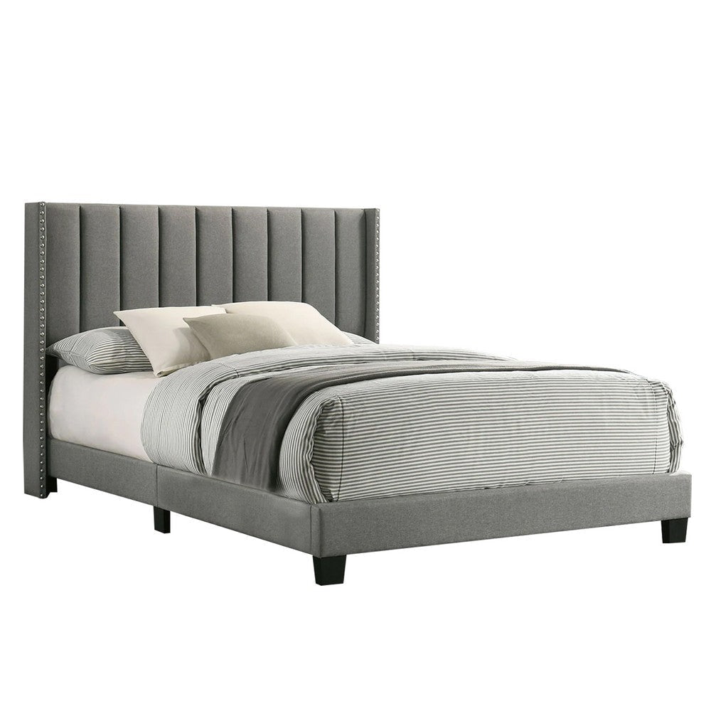 Kail California King Bed, Wingback, Channel Tuft, Light Gray Upholstery By Casagear Home