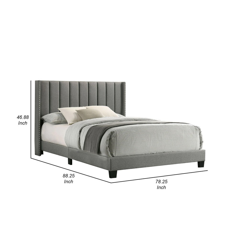 Kail California King Bed Wingback Channel Tuft Light Gray Upholstery By Casagear Home BM310950