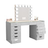 Niki 60 Inch Vanity Desk 13 Drawers USB Port Glass Tabletop White By Casagear Home BM311018