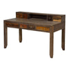 Saon 55 Inch Desk 8 Drawers and Open Shelf Natural Brown Solid Wood By Casagear Home BM311037