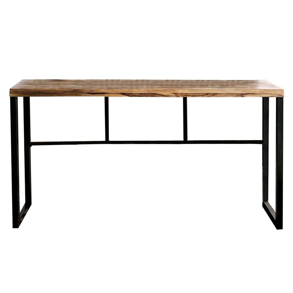 Larke 69 Inch Bar Table, Welded Black Steel Frame, Rosewood, Natural Brown By Casagear Home