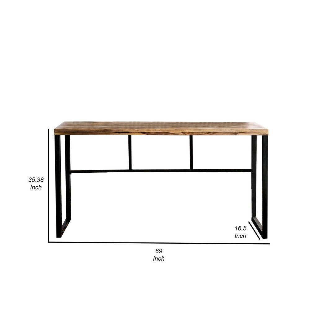 Larke 69 Inch Bar Table Welded Black Steel Frame Rosewood Natural Brown By Casagear Home BM311045