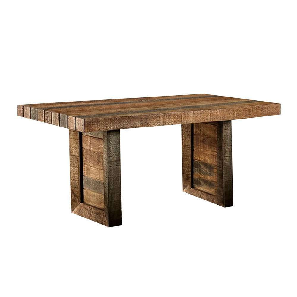 Agon 68 Inch Dining Table, Mitered Corners, Mango Wood, Natural Brown By Casagear Home