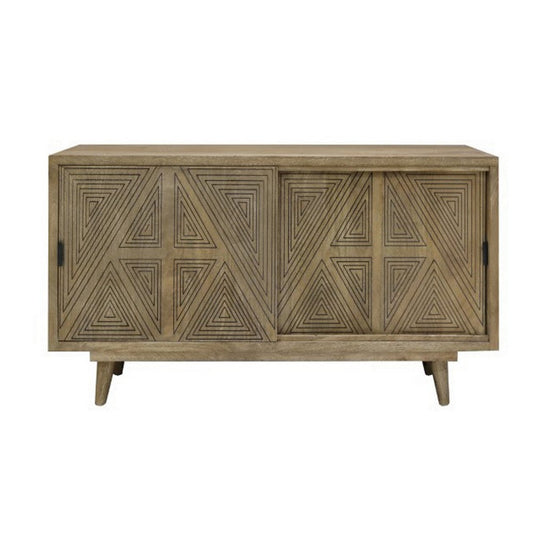 Zaha 44 Inch Sideboard Server Console, 2 Doors, Mango Wood, Natural Brown By Casagear Home