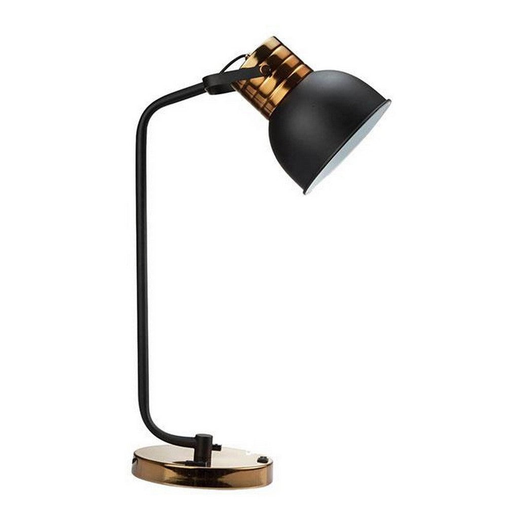 24 Inch Table Lamp, Angled Stem, Round Base, Metal, Black, Antique Gold By Casagear Home