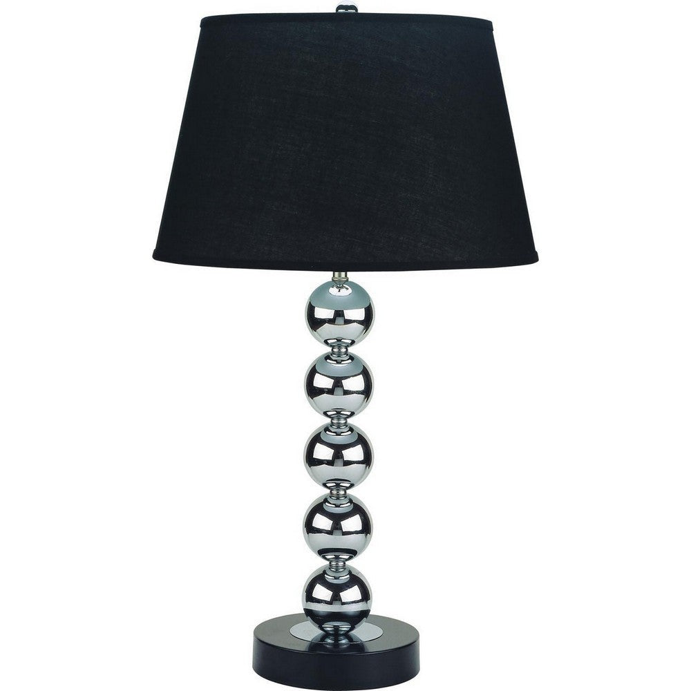 16 Inch Table Lamp Set of 2, 5 Ball Stem, Round Base, Chrome Metal, Black By Casagear Home