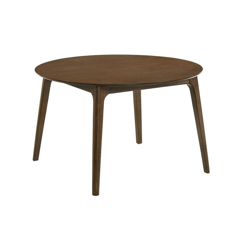 Kiq 48 Inch Dining Table, Wood, Round Tabletop, Angled Legs, Walnut Brown By Casagear Home