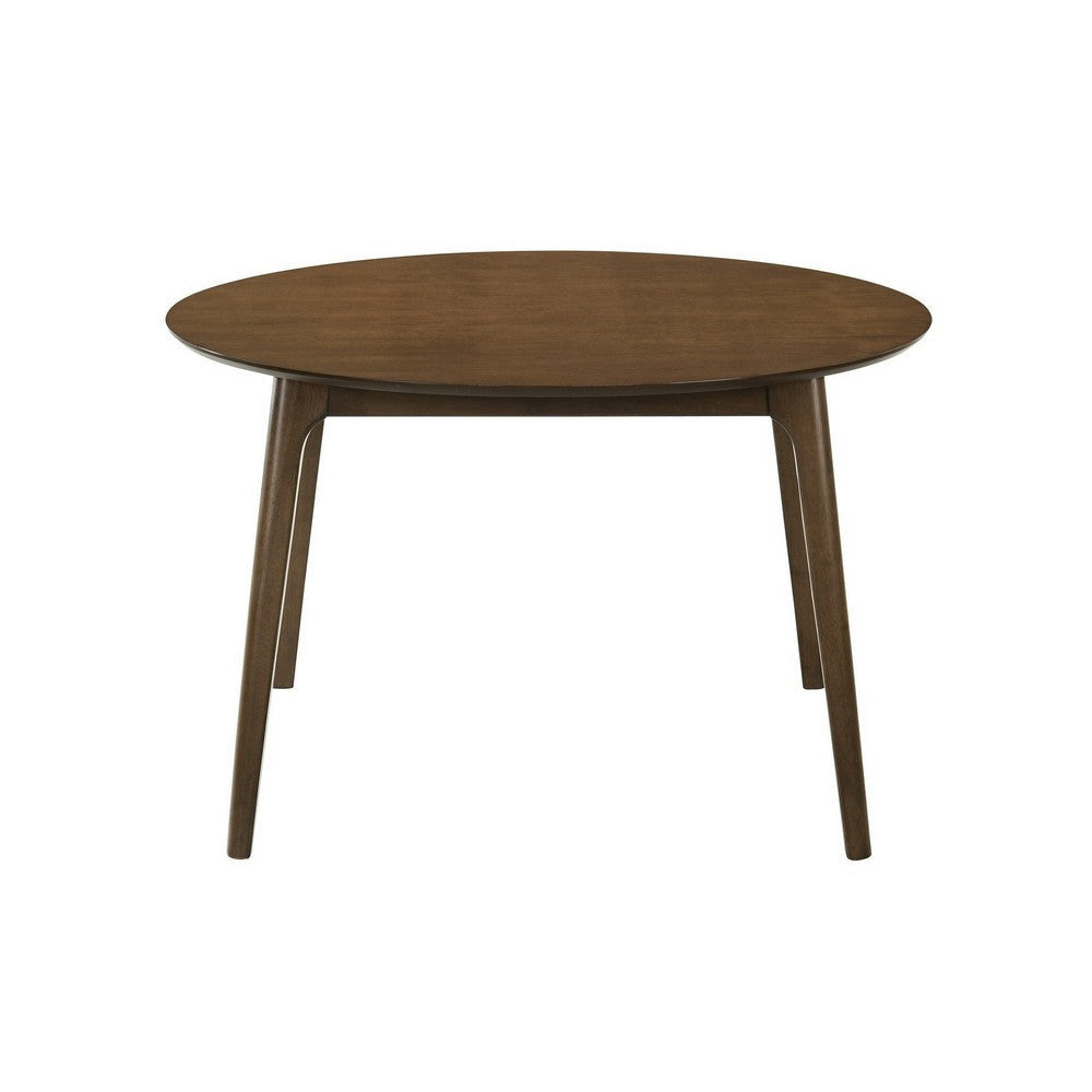 Kiq 48 Inch Dining Table Wood Round Tabletop Angled Legs Walnut Brown By Casagear Home BM311119